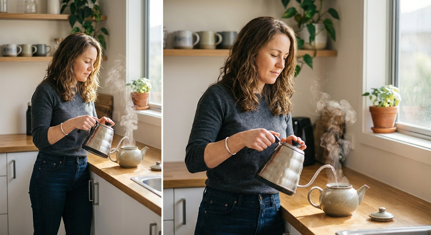 Morning kitchen scene: making tea.